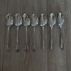 Set of 7 Rogers Oneida Stainless 1881 Arbor Rose‎ True Rose Oval Place Spoons